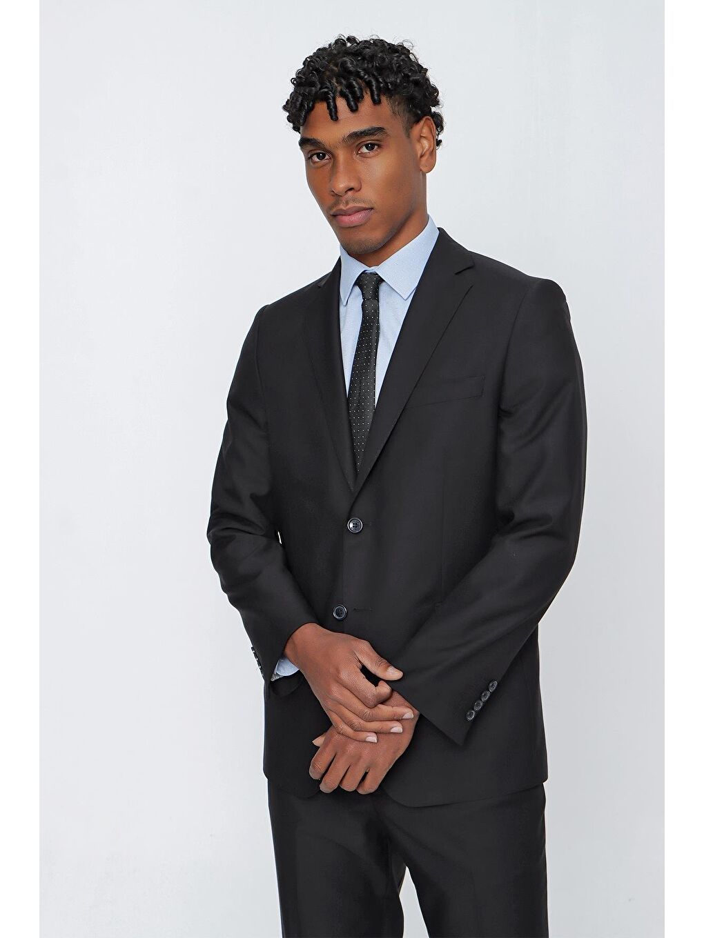 Siyah Düz Gabardin Mono Yaka 2 Düğme 6 Drop Comfort Fit Basic Takım Elbise 1001250009_001-1