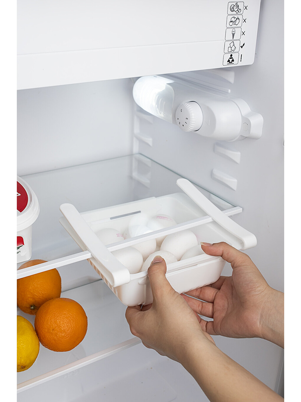 Org-10 Buzdolabı İçi Organizer Askılı Akordion Süzgeçli Ayarlanabilir Raf - Beyaz-1