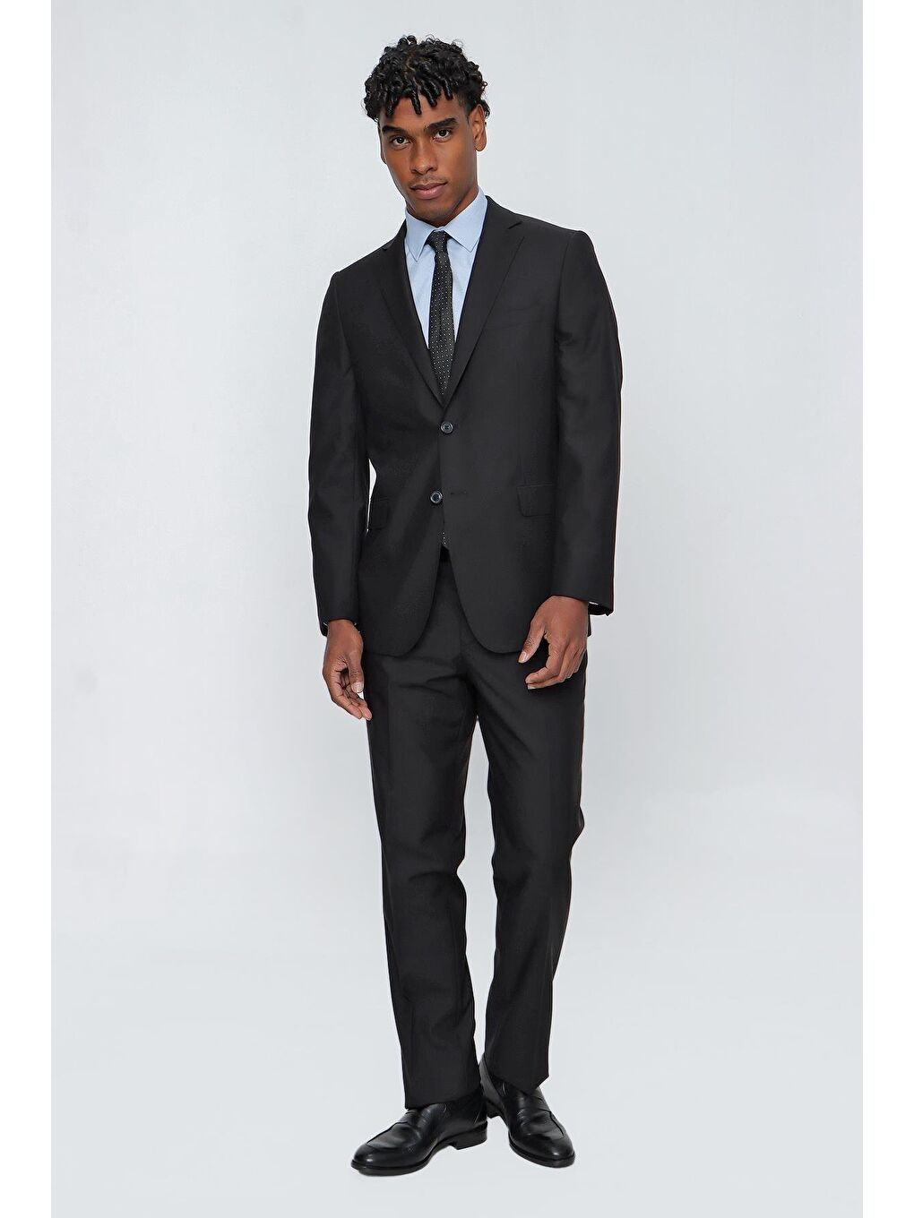 Siyah Düz Gabardin Mono Yaka 2 Düğme 6 Drop Comfort Fit Basic Takım Elbise 1001250009_001-2