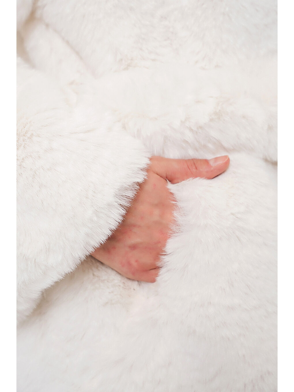 Kadın Pelüş Kürk Mont 5234 - Ekru-5