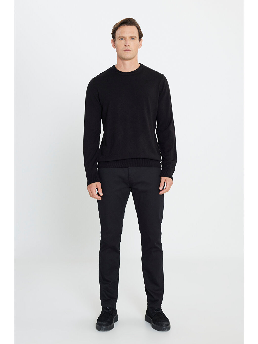 Erkek Siyah Bisiklet Yaka Triko Kazak-2