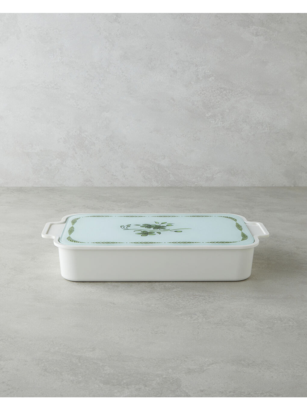 Plantopia Melamin 6'lı Cam Kapaklı Kahvaltılık 39x21 cm Beyaz - Yeşil