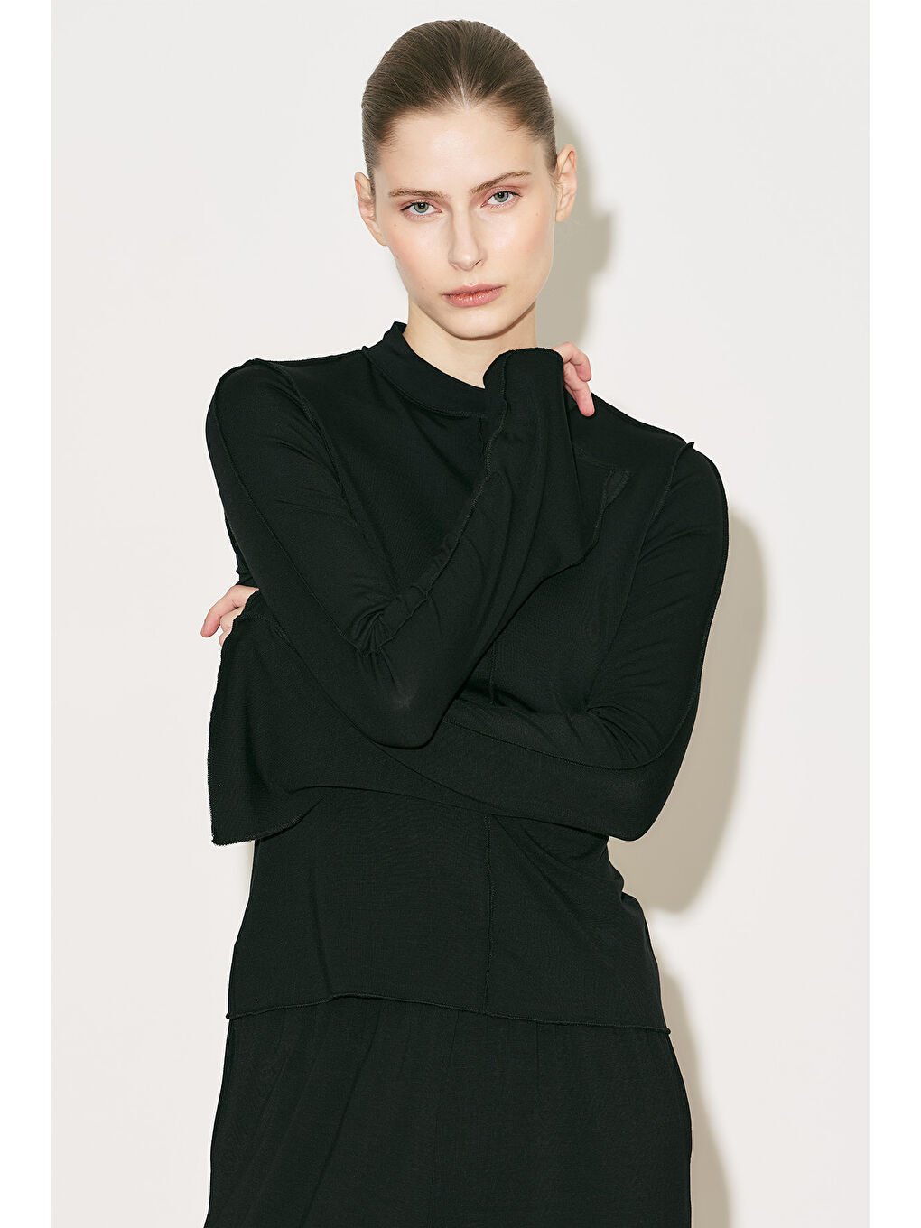 Easy Geniş Uzun Kol Bluz Siyah