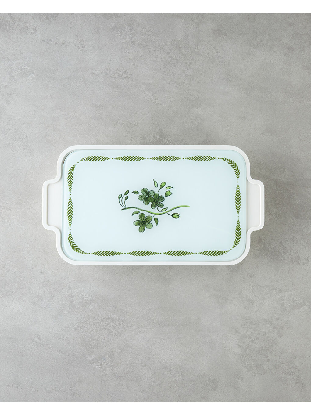 Plantopia Melamin 6'lı Cam Kapaklı Kahvaltılık 39x21 cm Beyaz - Yeşil-1