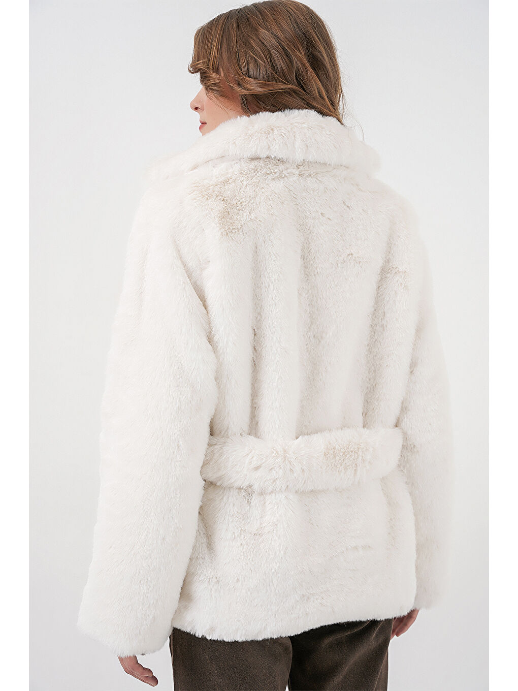 Kadın Pelüş Kürk Mont 5234 - Ekru-6