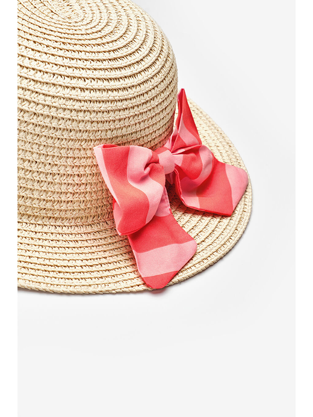 Kırmızı Çizgili Fiyonklu Çocuk Hasır Şapka-1