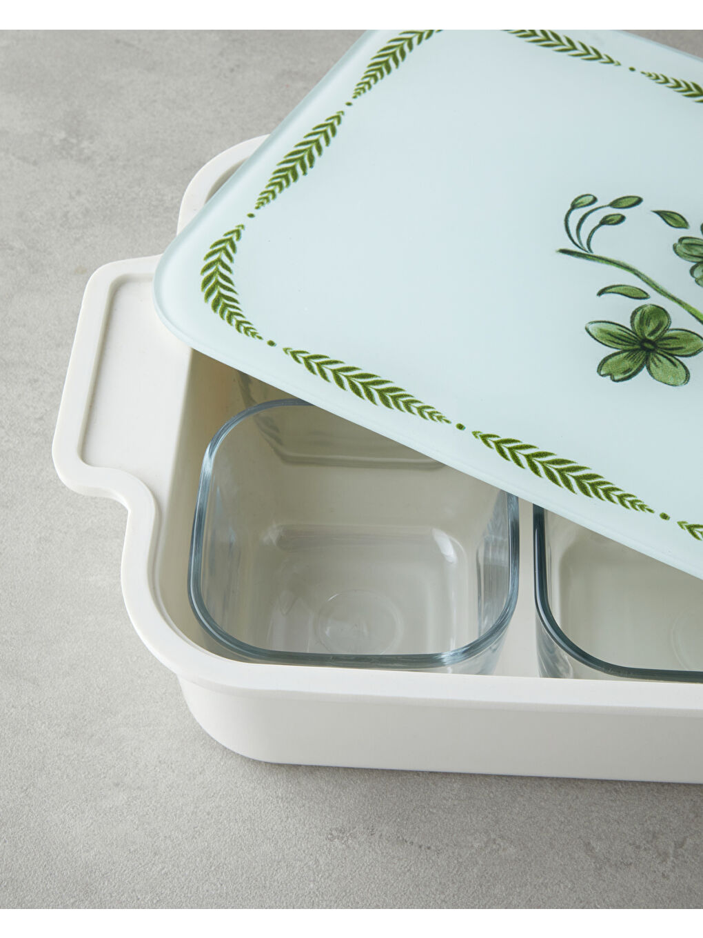 Plantopia Melamin 6'lı Cam Kapaklı Kahvaltılık 39x21 cm Beyaz - Yeşil-2