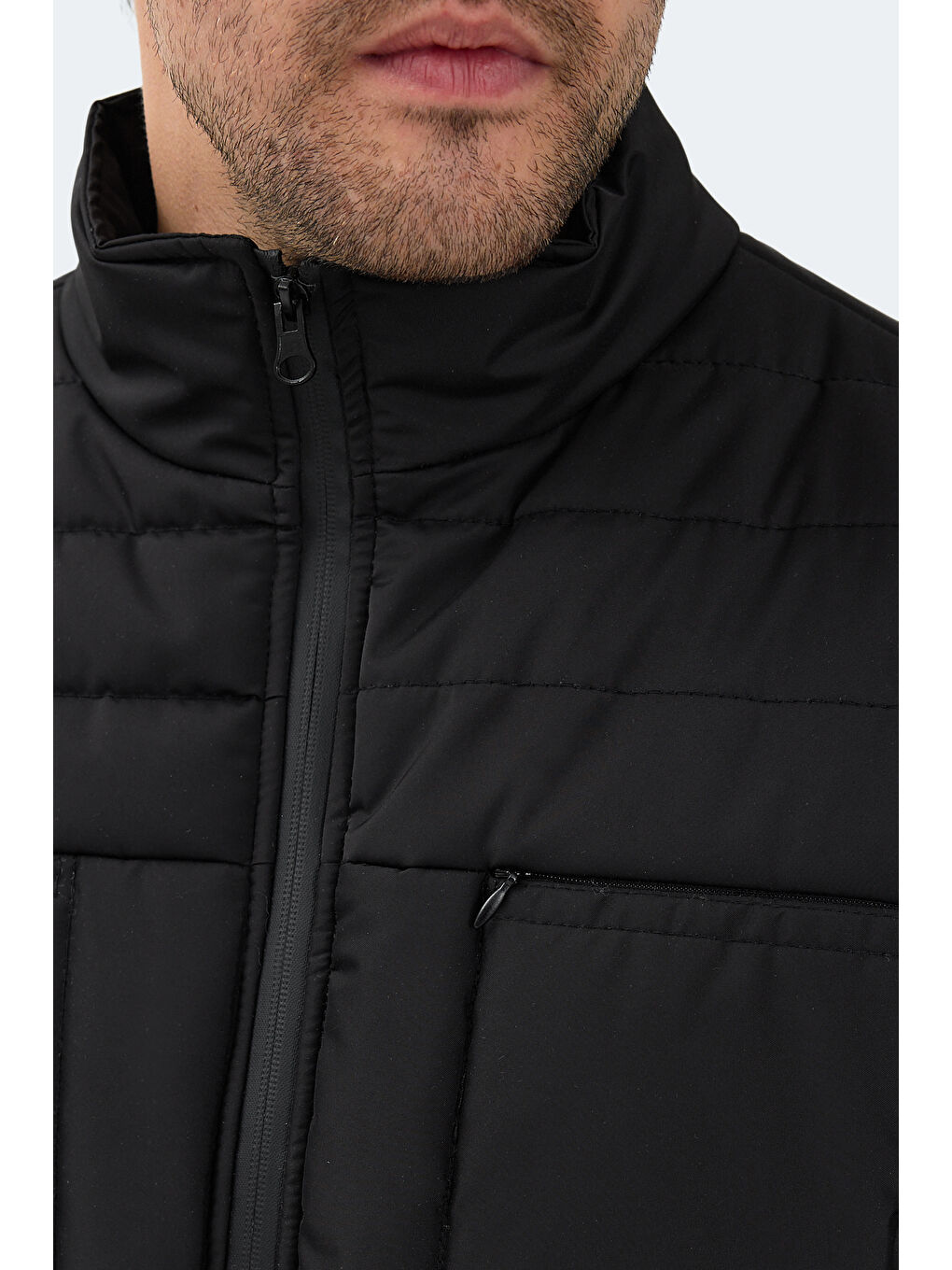 BALDWING Erkek Dik Yaka Fermuarlı Siyah Mont & Kaban-2