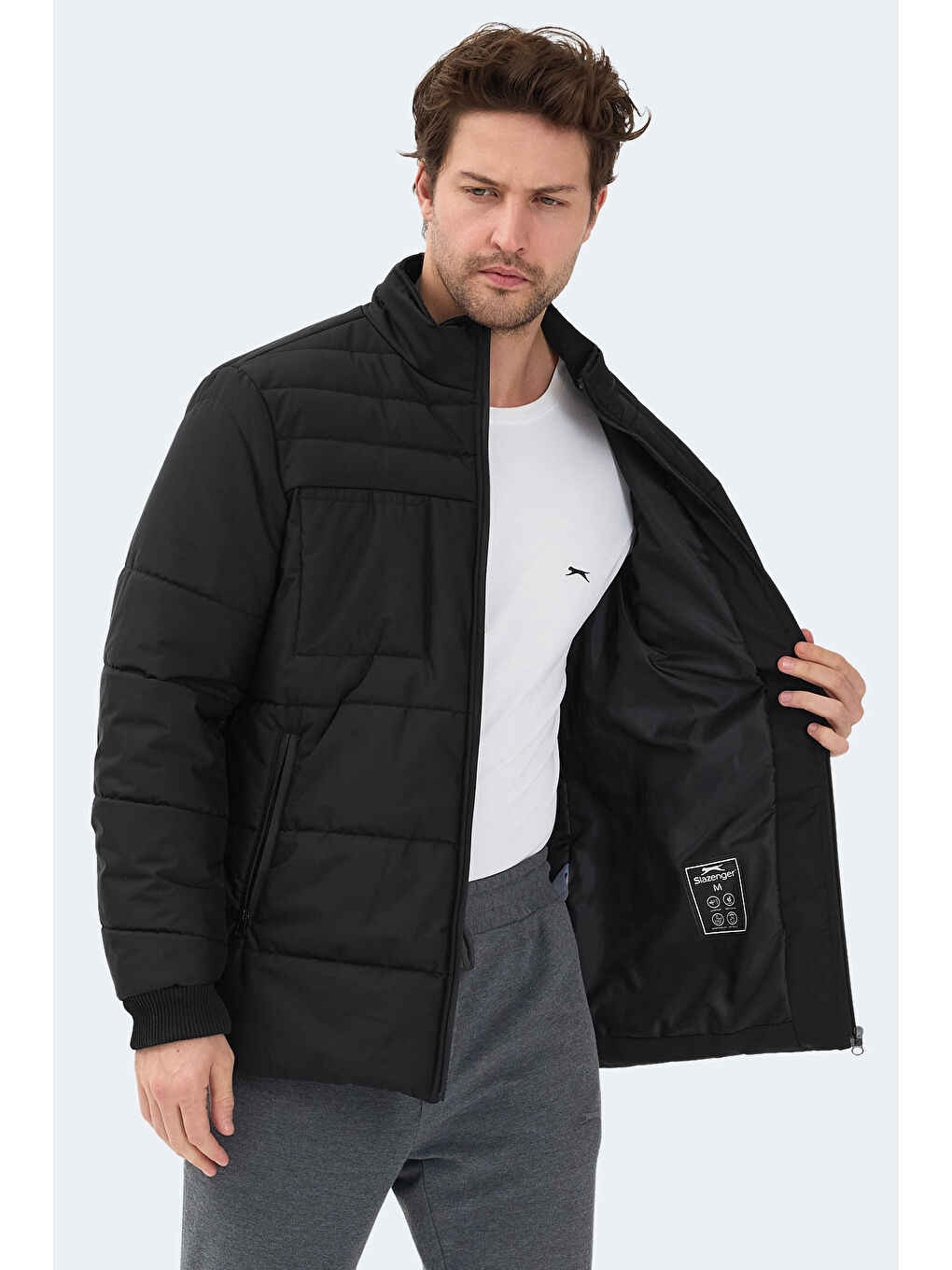 BALDWING Erkek Dik Yaka Fermuarlı Siyah Mont & Kaban-5