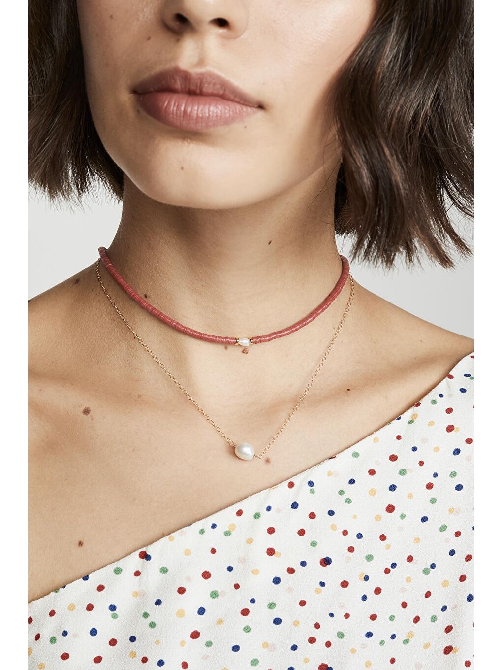 New Obsessions Sari İncili Kırmızı Kolye
