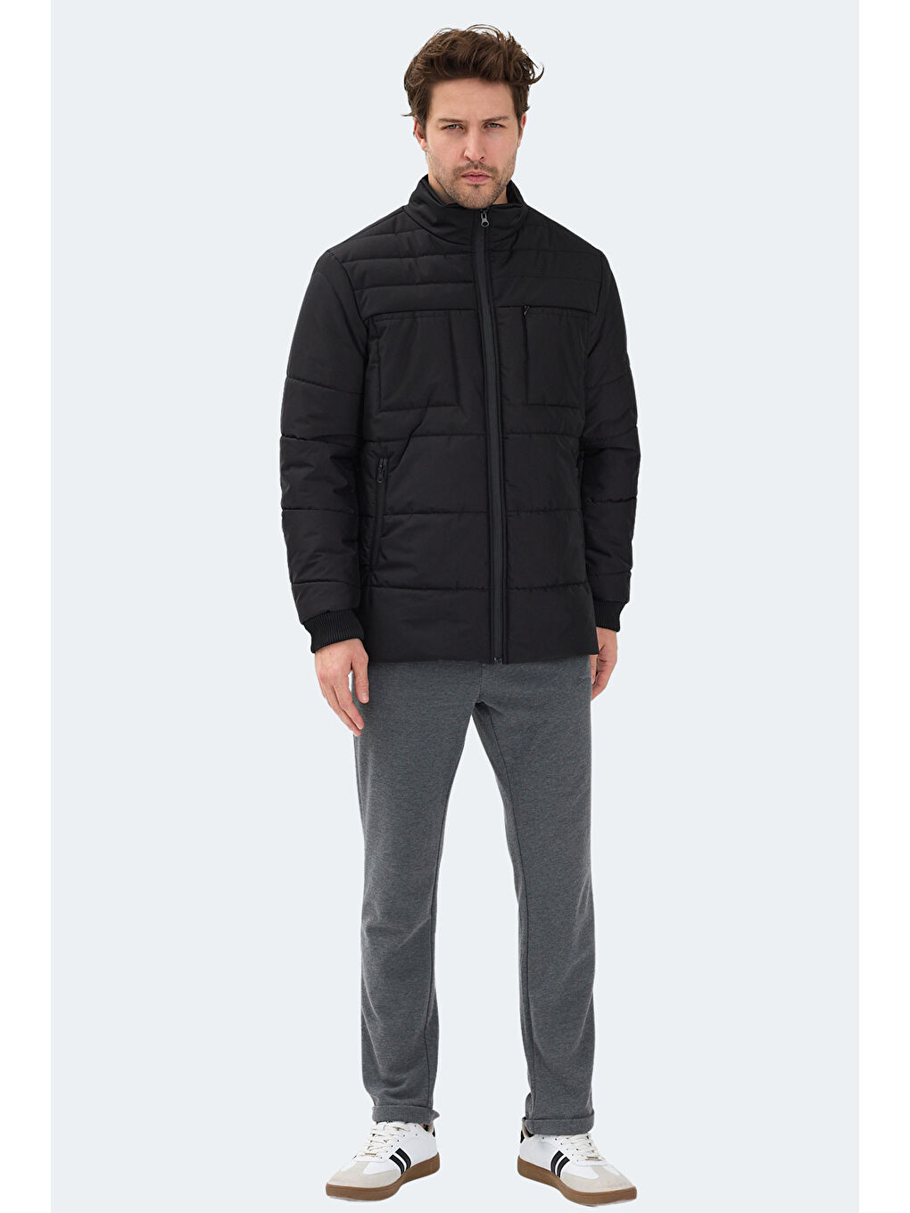 BALDWING Erkek Dik Yaka Fermuarlı Siyah Mont & Kaban-6