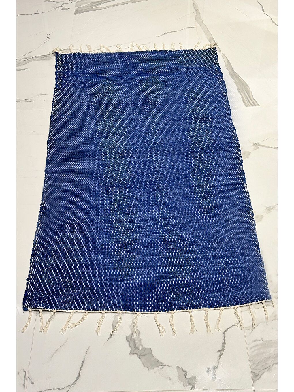 El Yapımı Buldan Dokuma Kilim Otantik Örgü Yolluk Halı Lacivert 75x135cm