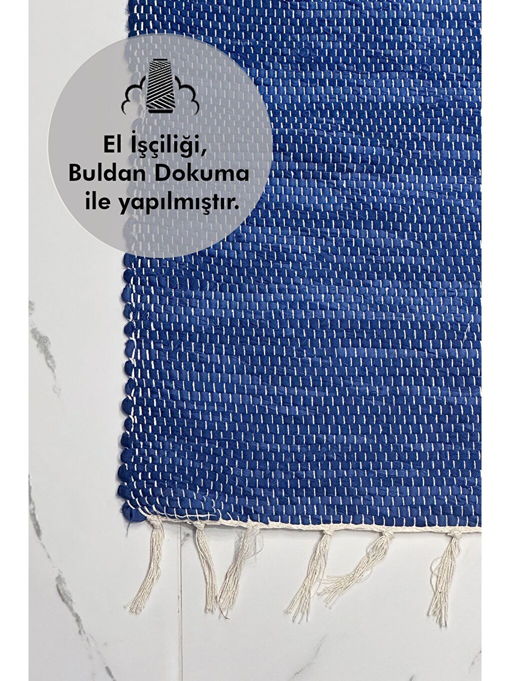 El Yapımı Buldan Dokuma Kilim Otantik Örgü Yolluk Halı Lacivert 75x135cm-1