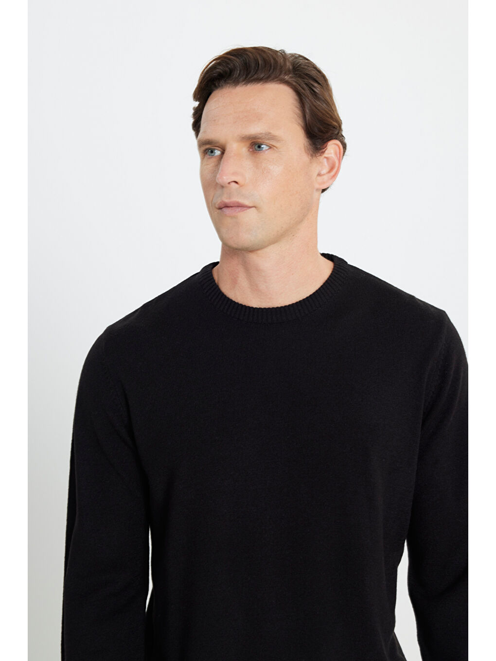 Erkek Siyah Bisiklet Yaka Triko Kazak-4