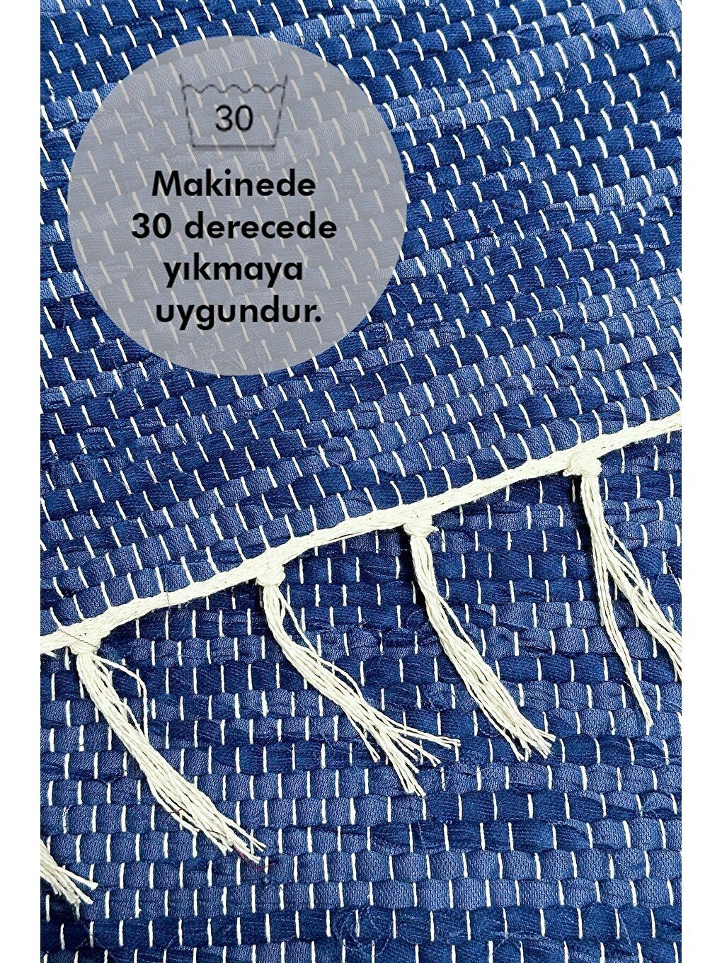 El Yapımı Buldan Dokuma Kilim Otantik Örgü Yolluk Halı Lacivert 75x135cm-3