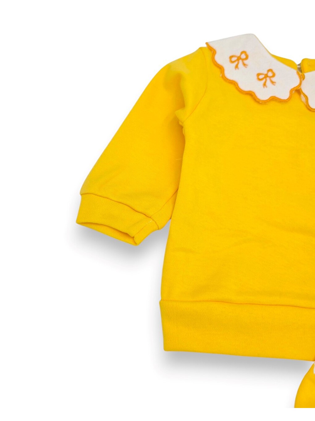Sarı Kız Bebek Mevsimlik Fiyonk Baskılı Bebe Yakalı 9-12-18-24 Aylık Dar Kalıplı 2'li Alt Üst Bebek Takım-1