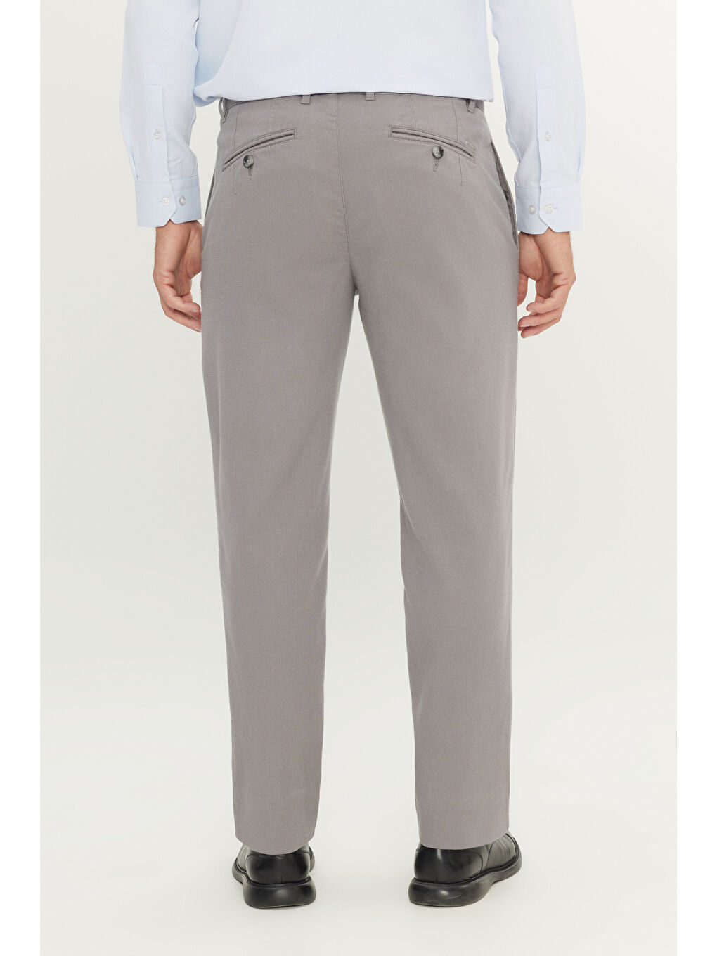 Erkek Gri Pamuklu Comfort Fit Yan Cepli Armürlü Casual Esnek Pantolon-3