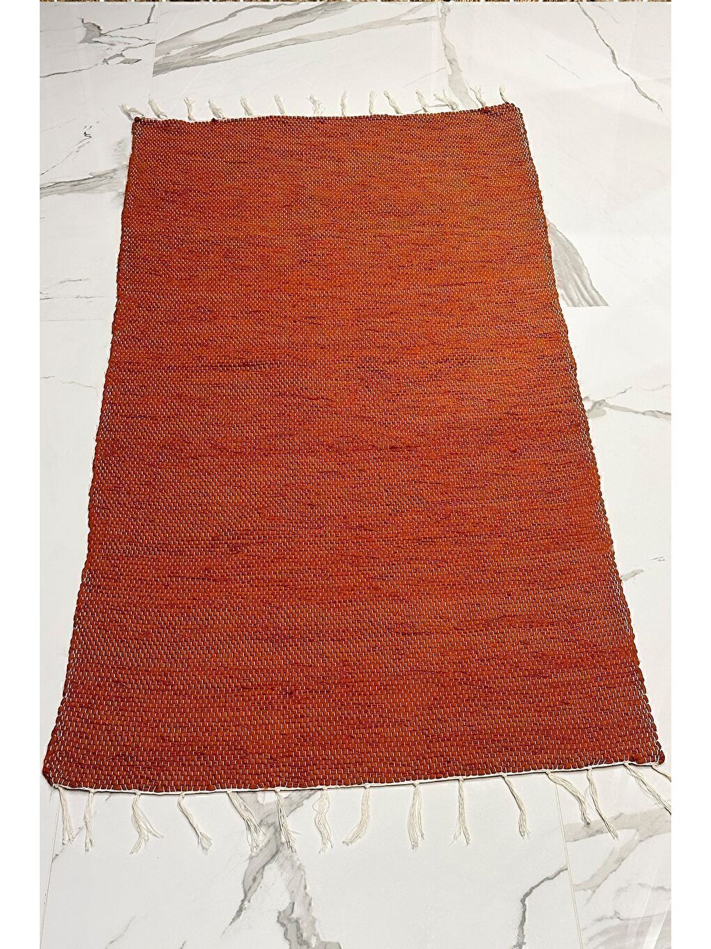 ASDIVA Kahverengi El Yapımı Buldan Dokuma Kilim Otantik Örgü Yolluk Halı Kiremit 75x135cm
