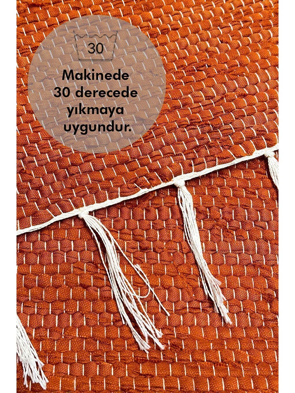 ASDIVA Kahverengi El Yapımı Buldan Dokuma Kilim Otantik Örgü Yolluk Halı Kiremit 75x135cm - 3
