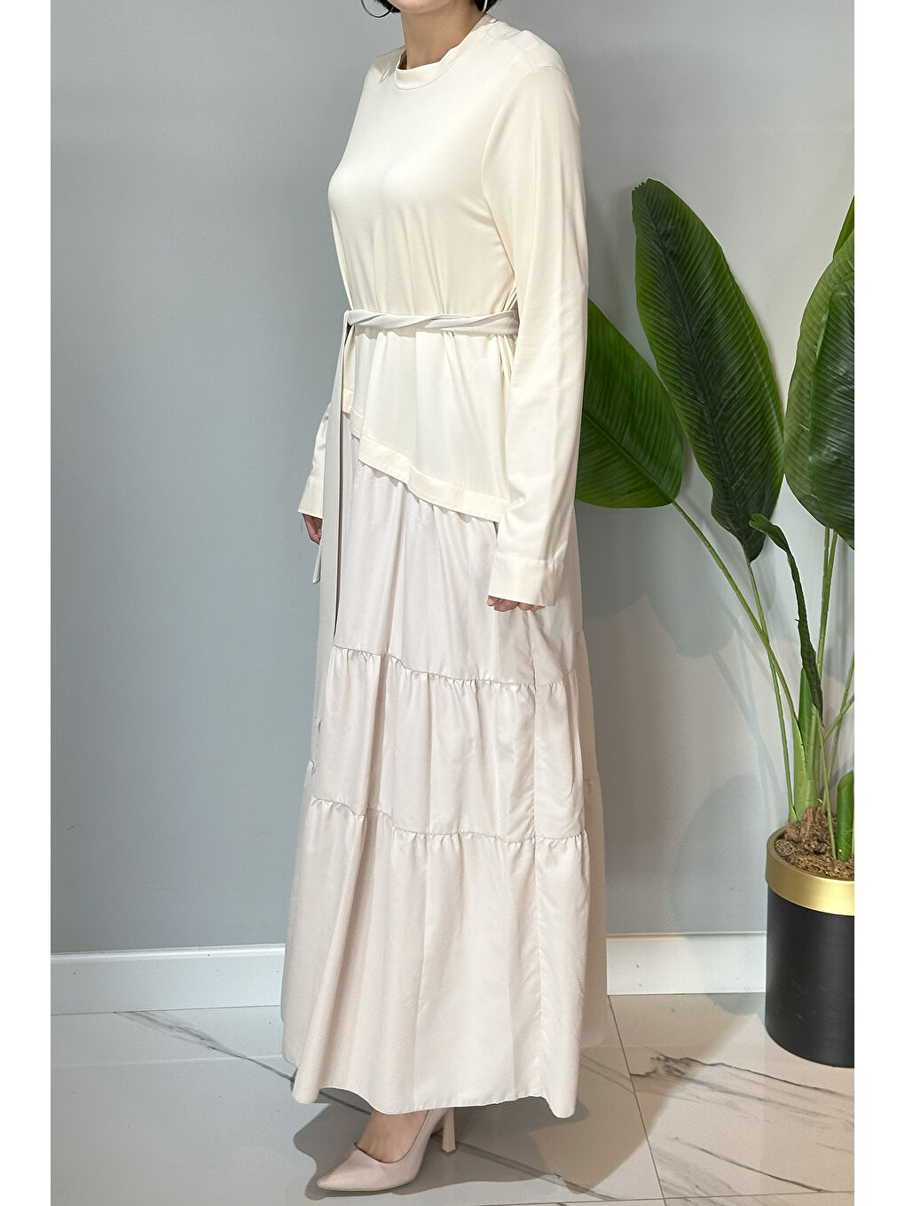 Paraşüt Detaylı Elbise 2010 Bej-1