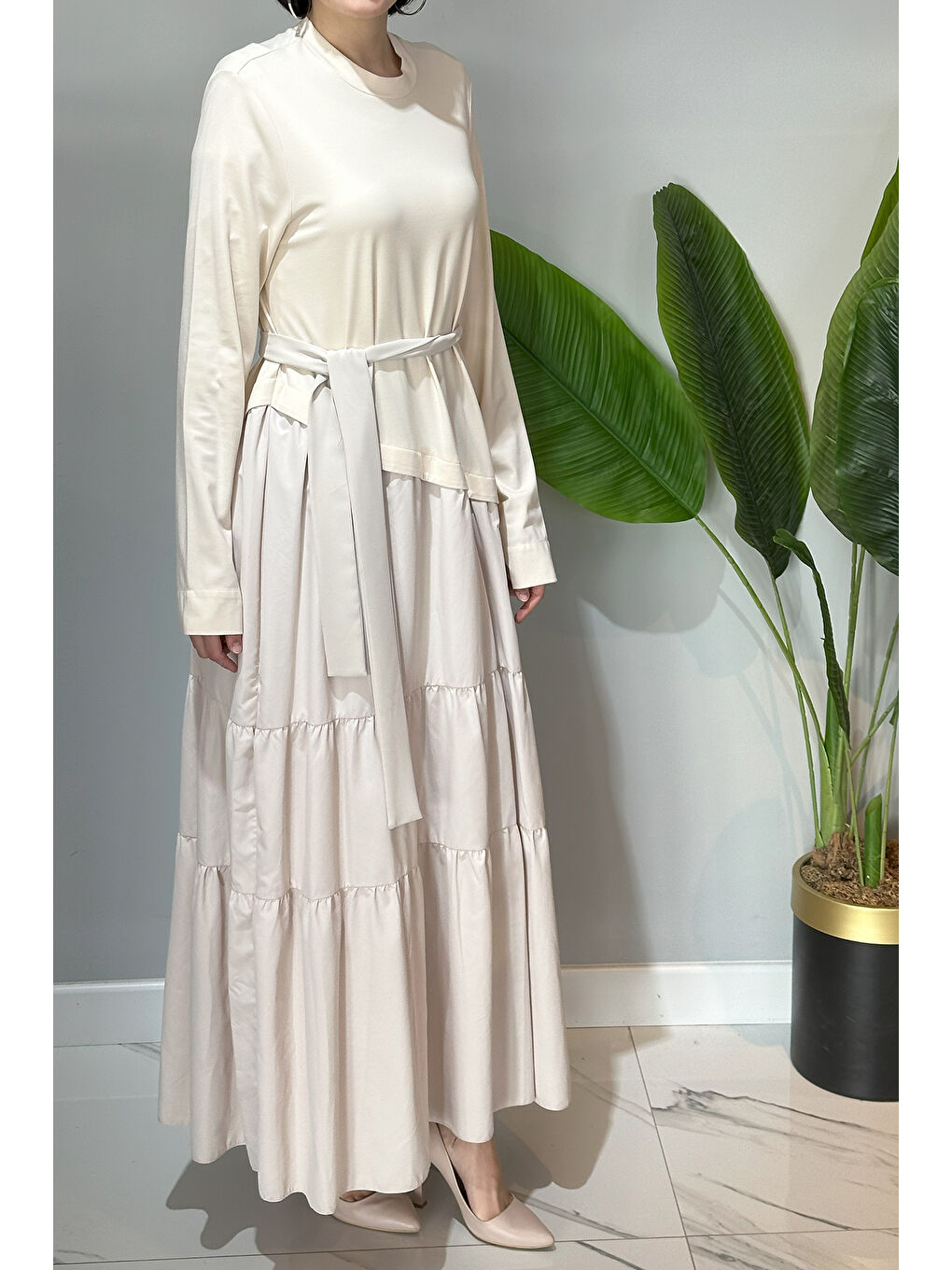 Paraşüt Detaylı Elbise 2010 Bej-2