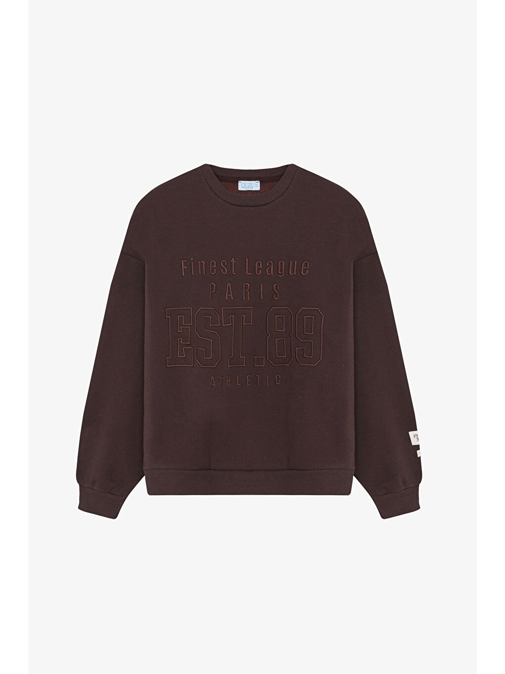 Kabartma Yazı Nakışlı Oversize Sweatshirt Kahverengi
