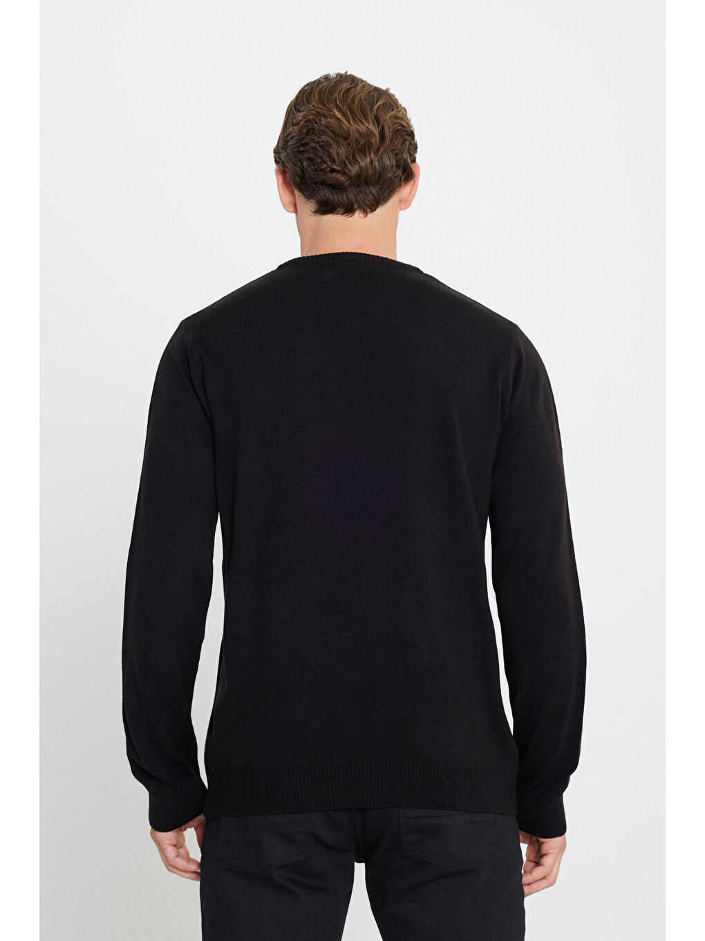 Erkek Siyah Bisiklet Yaka Triko Kazak-5