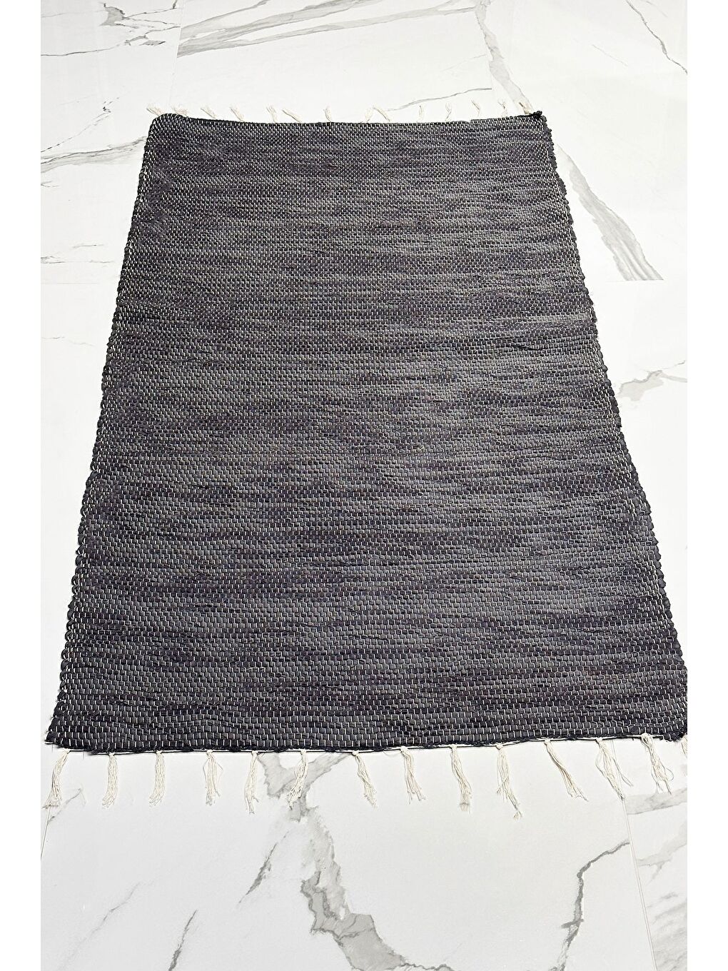 Gri El Yapımı Buldan Dokuma Kilim Otantik Örgü Yolluk Halı Füme 75x135cm