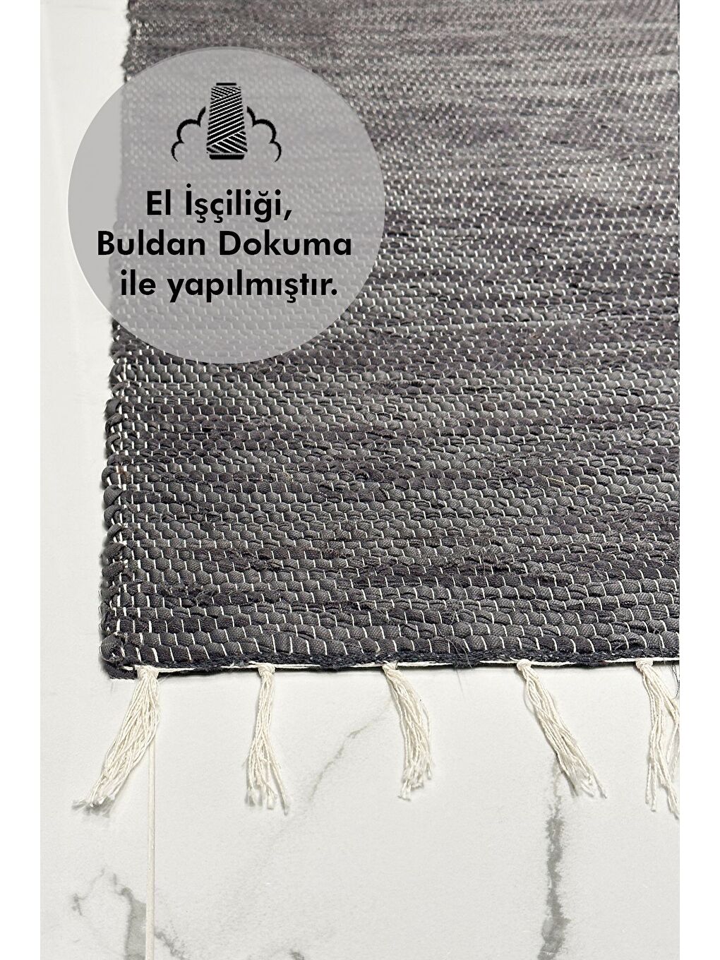 Gri El Yapımı Buldan Dokuma Kilim Otantik Örgü Yolluk Halı Füme 75x135cm-1
