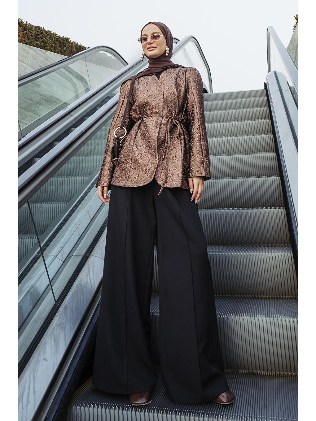 Palazzo Geniş Paça Pantolon Siyah-4