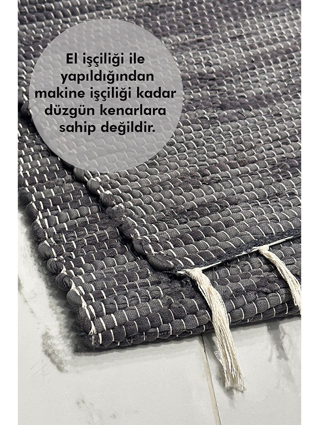 Gri El Yapımı Buldan Dokuma Kilim Otantik Örgü Yolluk Halı Füme 75x135cm-2