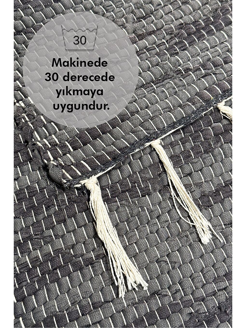 Gri El Yapımı Buldan Dokuma Kilim Otantik Örgü Yolluk Halı Füme 75x135cm-3