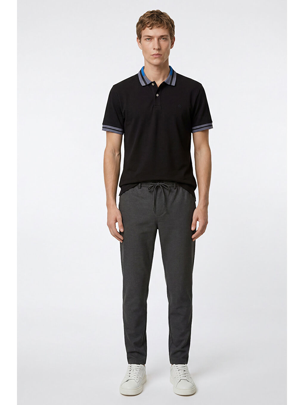 Erkek Antrasit Jogger Slim Fit Dar Kesim Yan Cepli Beli Bağlamalı Pantolon