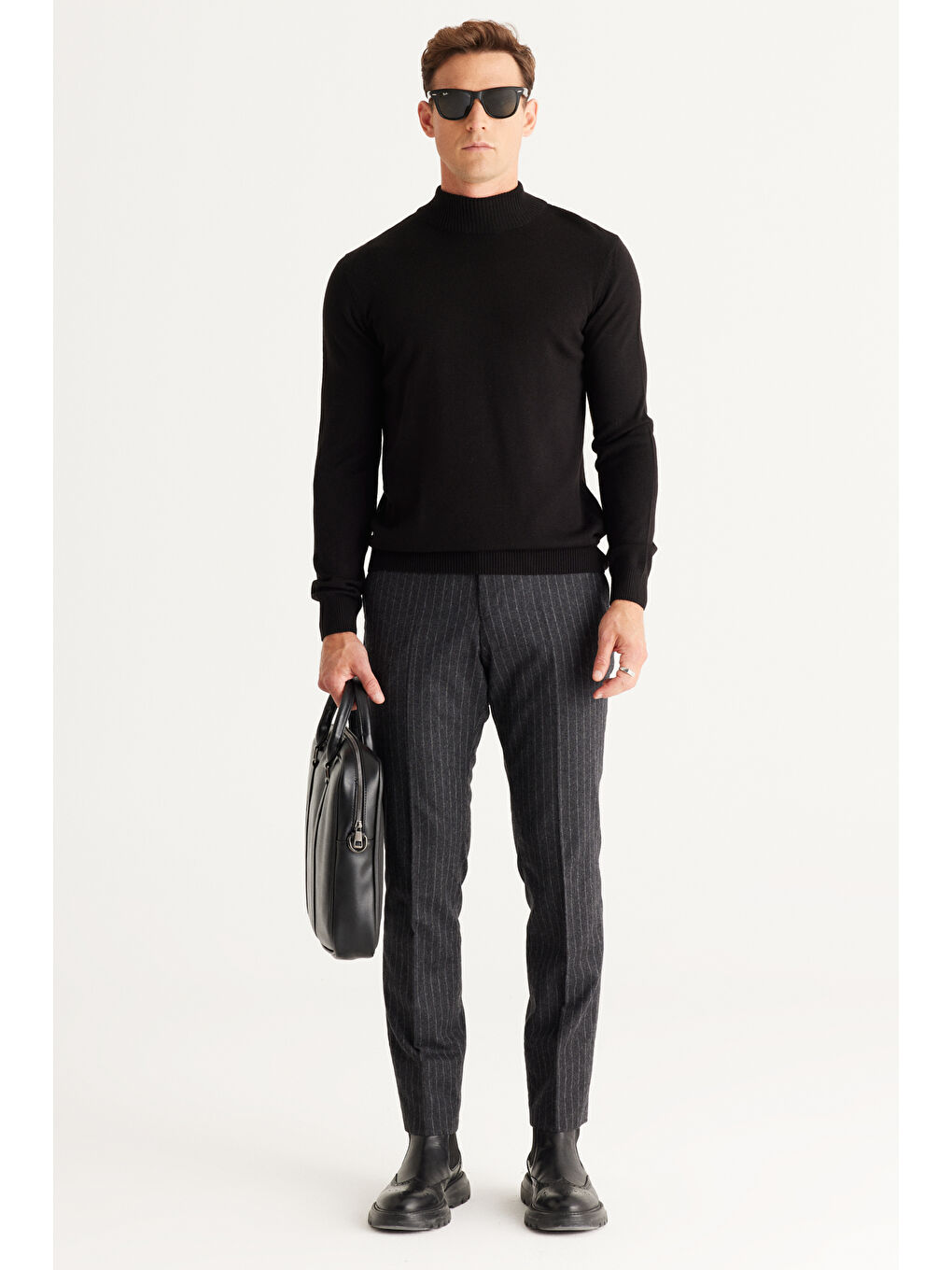 Erkek Siyah Tüylenme Yapmayan Anti-Pilling Standart Fit Yarım Balıkçı Yaka Triko Kazak-8