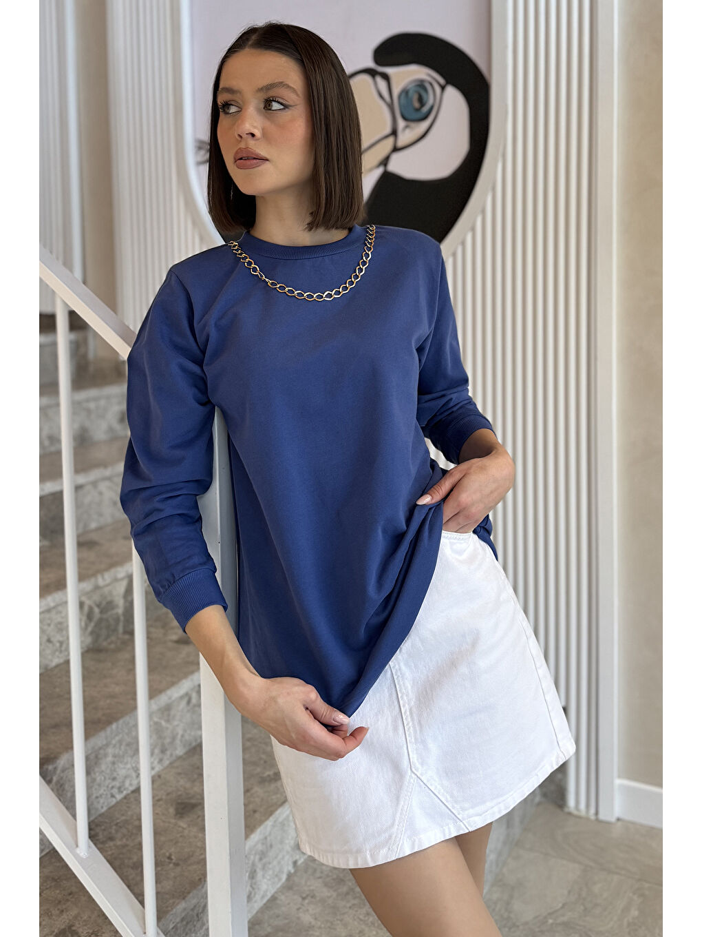 İndigo Kadın Bisiklet Yaka Aksesuar Detaylı Bluz-1