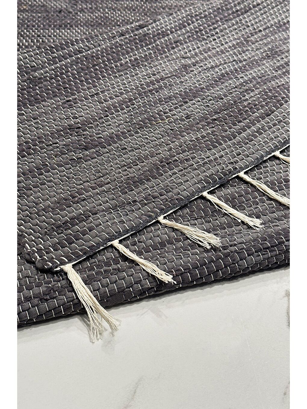 Gri El Yapımı Buldan Dokuma Kilim Otantik Örgü Yolluk Halı Füme 75x135cm-4