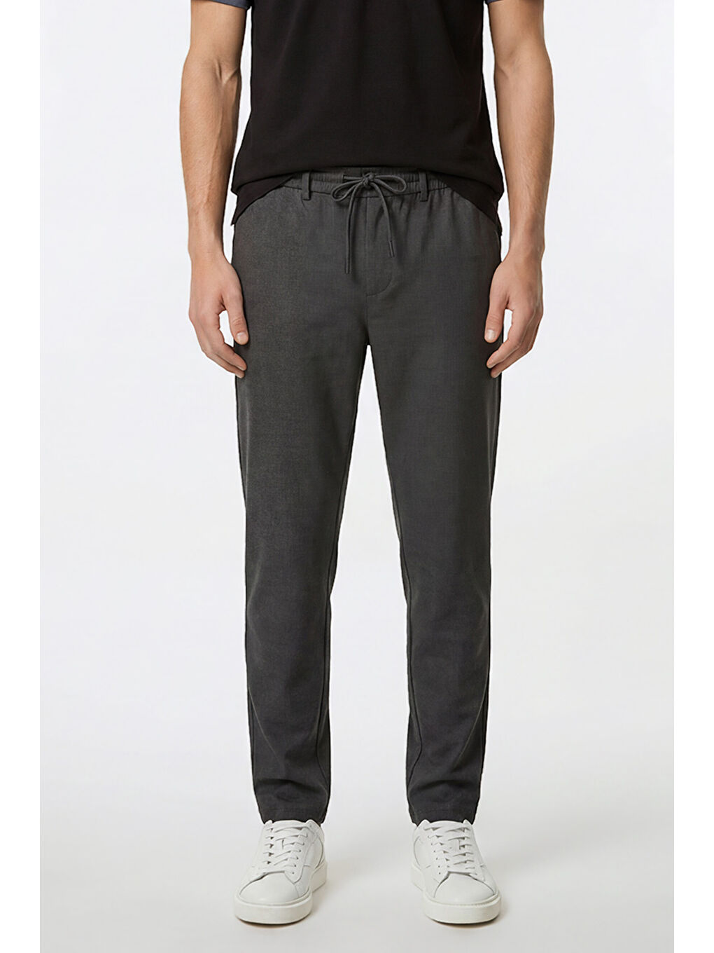 Erkek Antrasit Jogger Slim Fit Dar Kesim Yan Cepli Beli Bağlamalı Pantolon-1