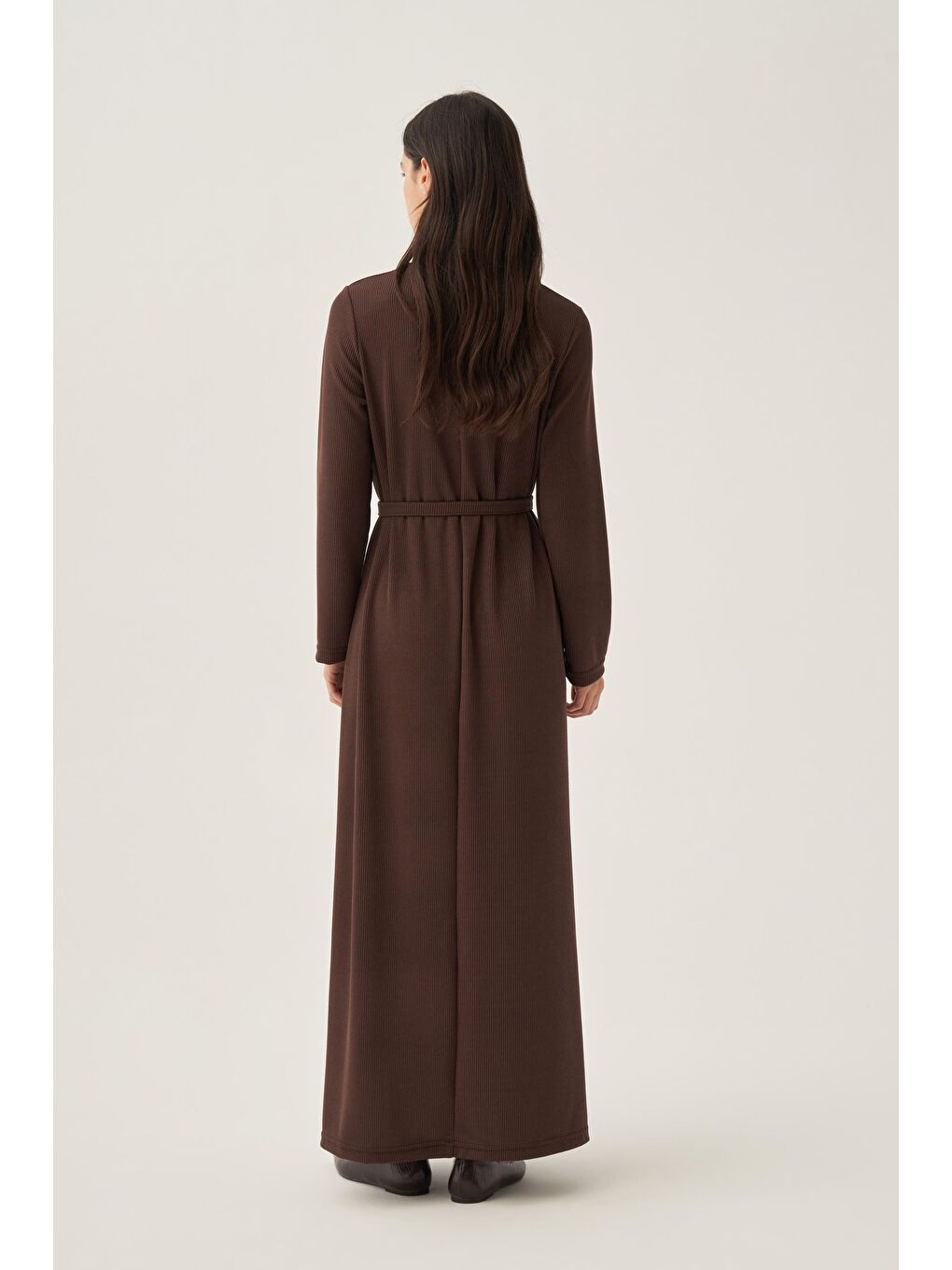 Kahverengi Kahve-Kemer Tokalı Elbise-3