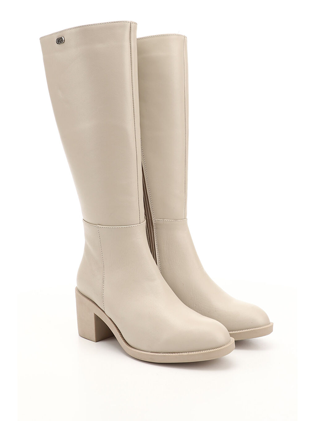 Bej Kadın BEJ-CAMEL Fermuarlı Kalın Topuklu Hakiki Deri Çizme-1