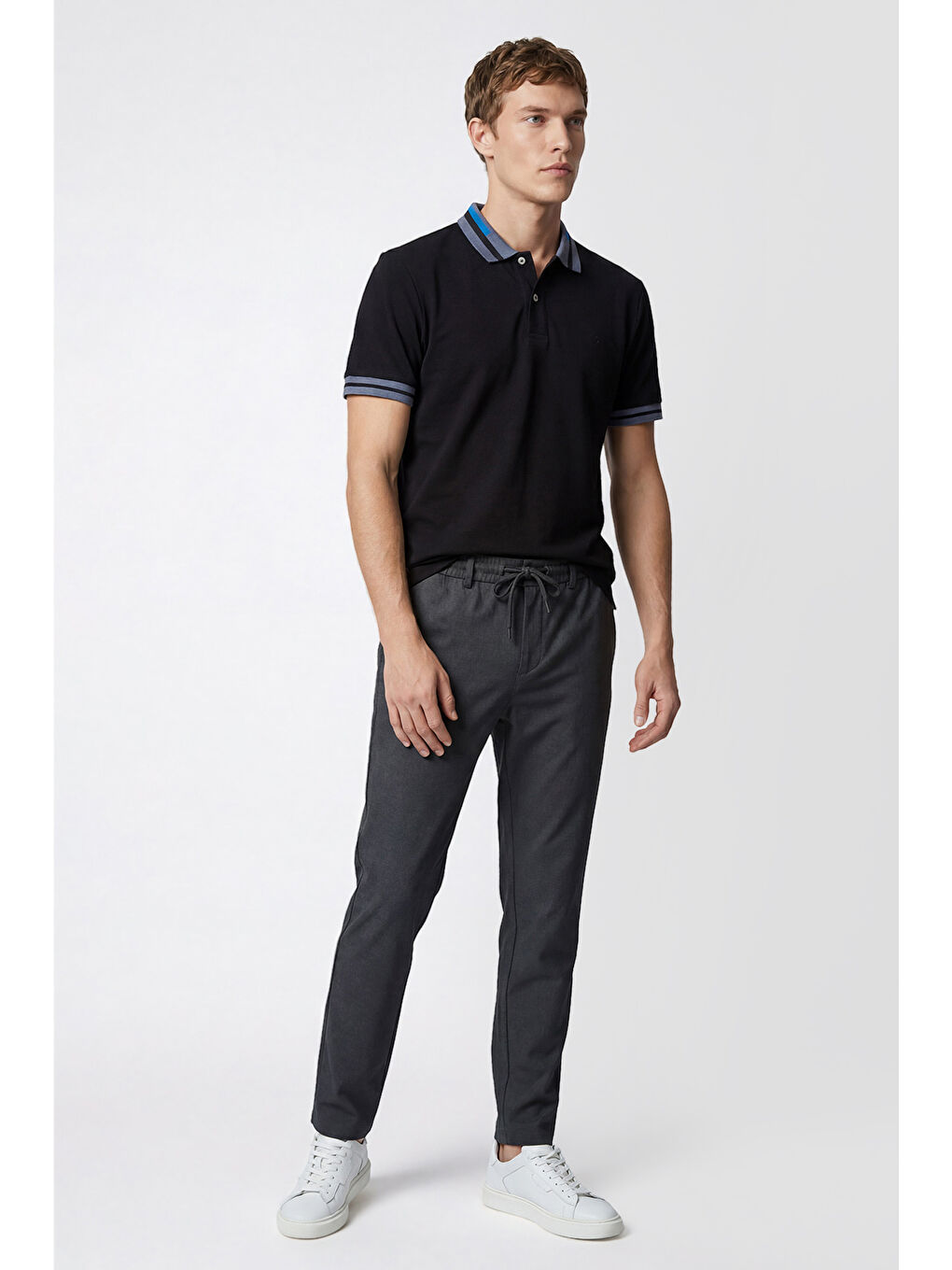 Erkek Antrasit Jogger Slim Fit Dar Kesim Yan Cepli Beli Bağlamalı Pantolon-2