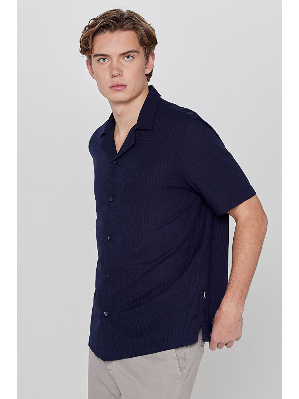 Lacivert Resort Yaka Kısa Kollu Gömlek-1