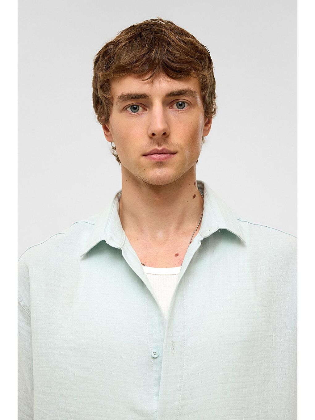 Oversize Kısa Kollu Müslin Kumaş Gömlek Mavi-4