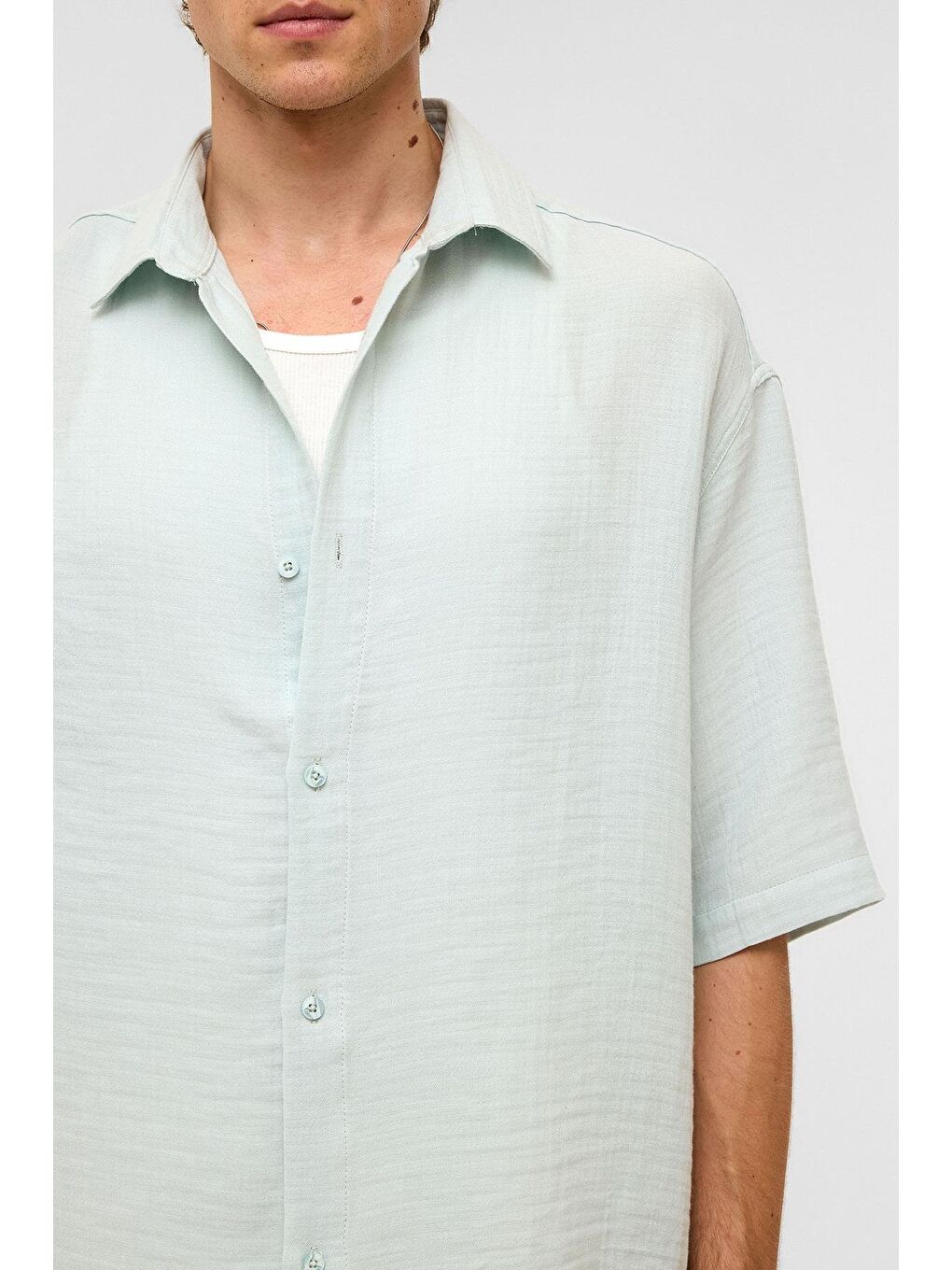 Oversize Kısa Kollu Müslin Kumaş Gömlek Mavi-5