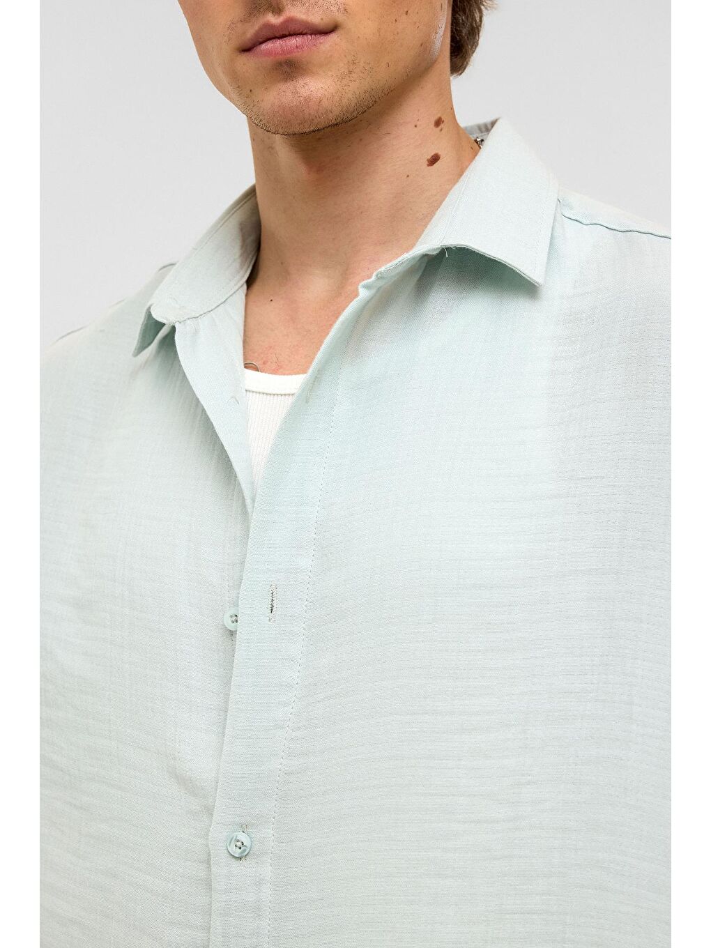 Oversize Kısa Kollu Müslin Kumaş Gömlek Mavi-6