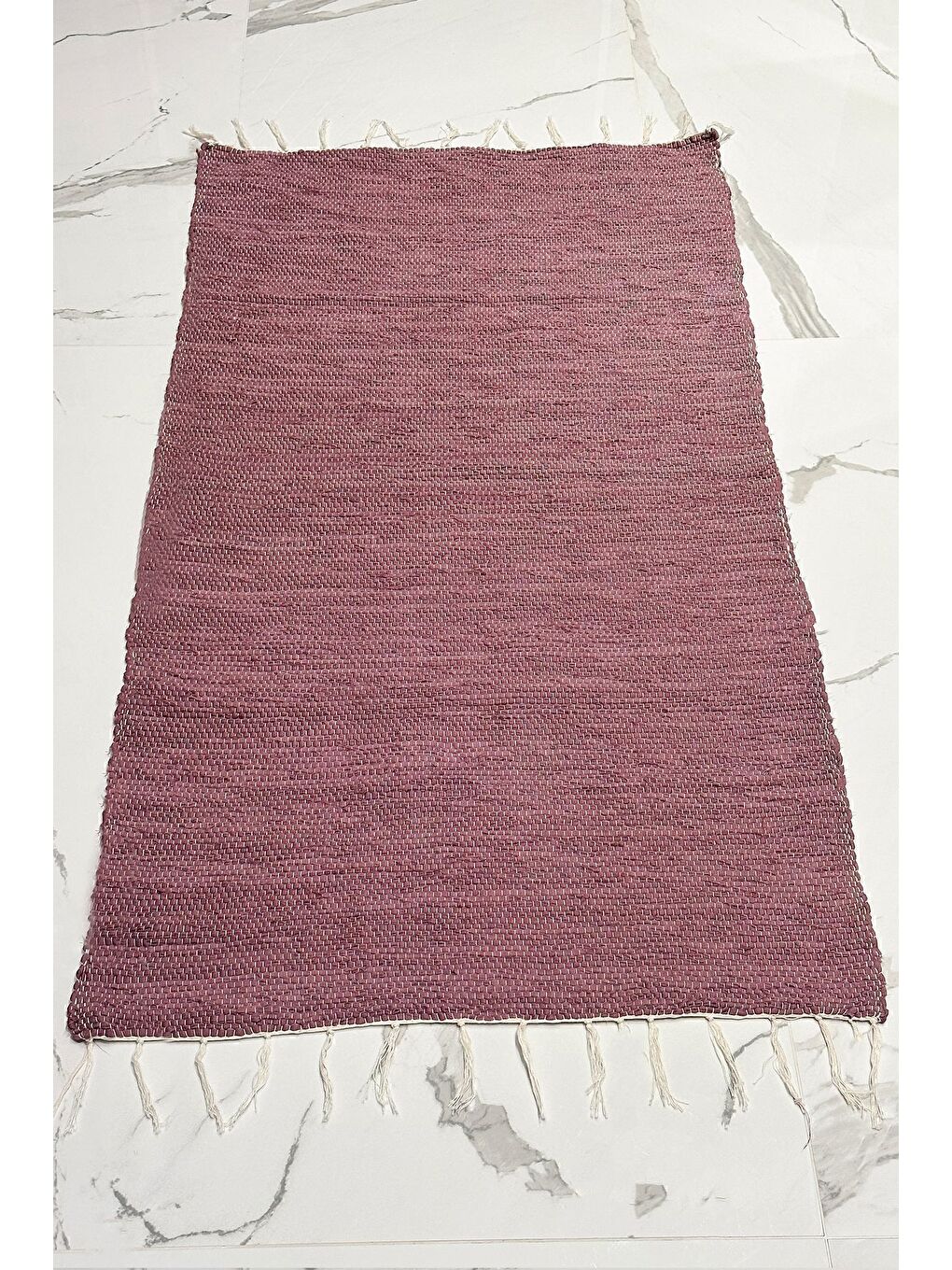 Pembe El Yapımı Buldan Dokuma Kilim Otantik Örgü Yolluk Halı Koyu Pudra 75x135cm