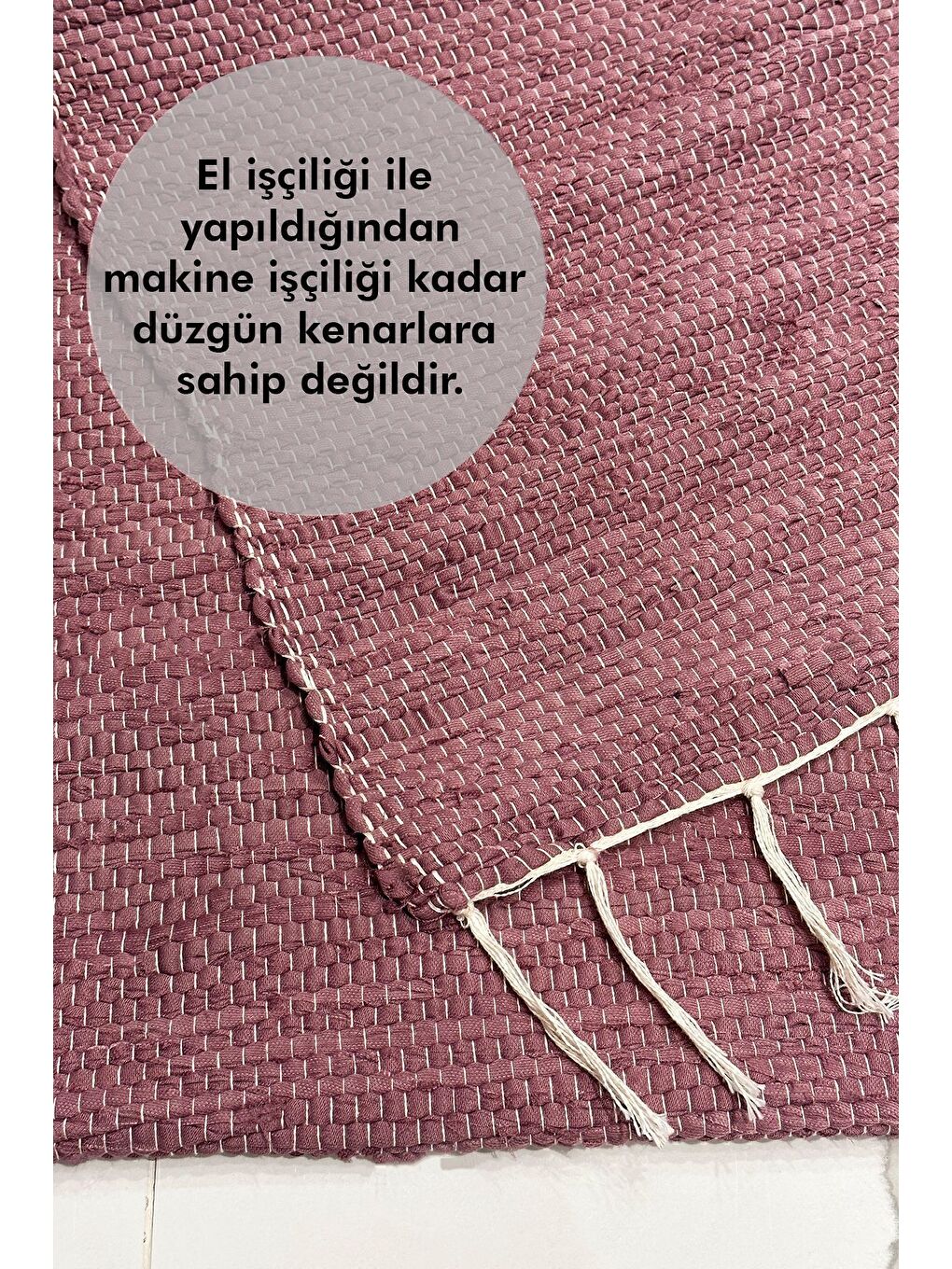 Pembe El Yapımı Buldan Dokuma Kilim Otantik Örgü Yolluk Halı Koyu Pudra 75x135cm-2
