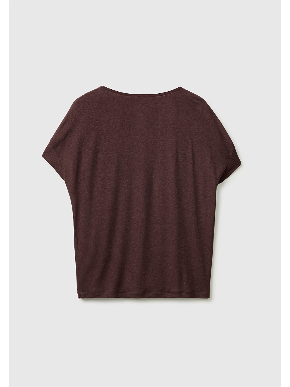 Kadın Kahverengi Keten Liyosel Karışımlı Omuzları Büzgü Detaylı T-Shirt-1