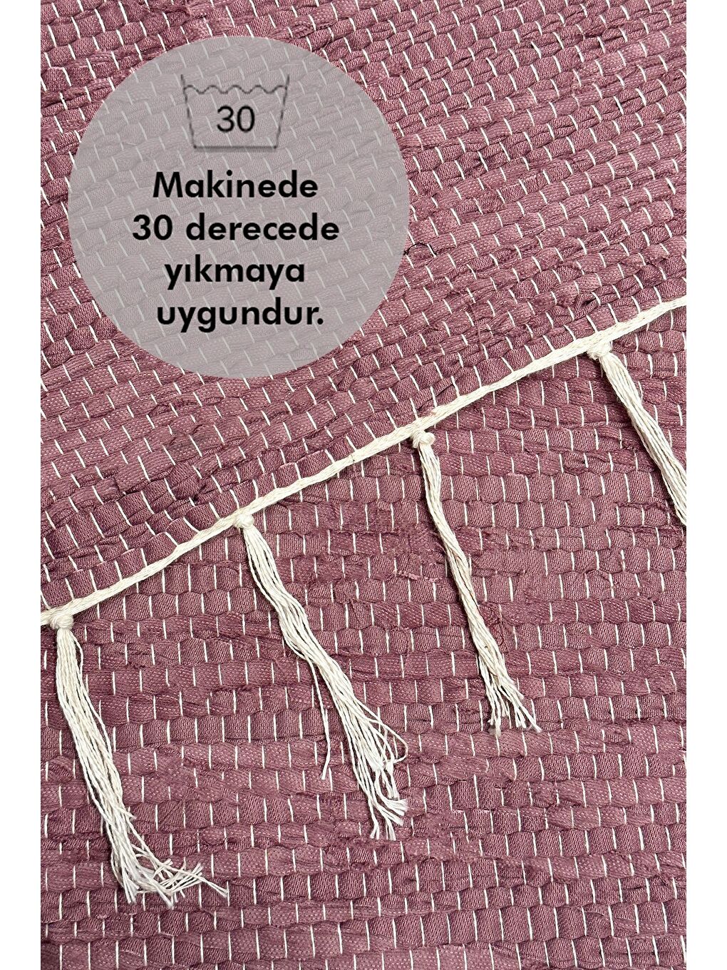 Pembe El Yapımı Buldan Dokuma Kilim Otantik Örgü Yolluk Halı Koyu Pudra 75x135cm-3