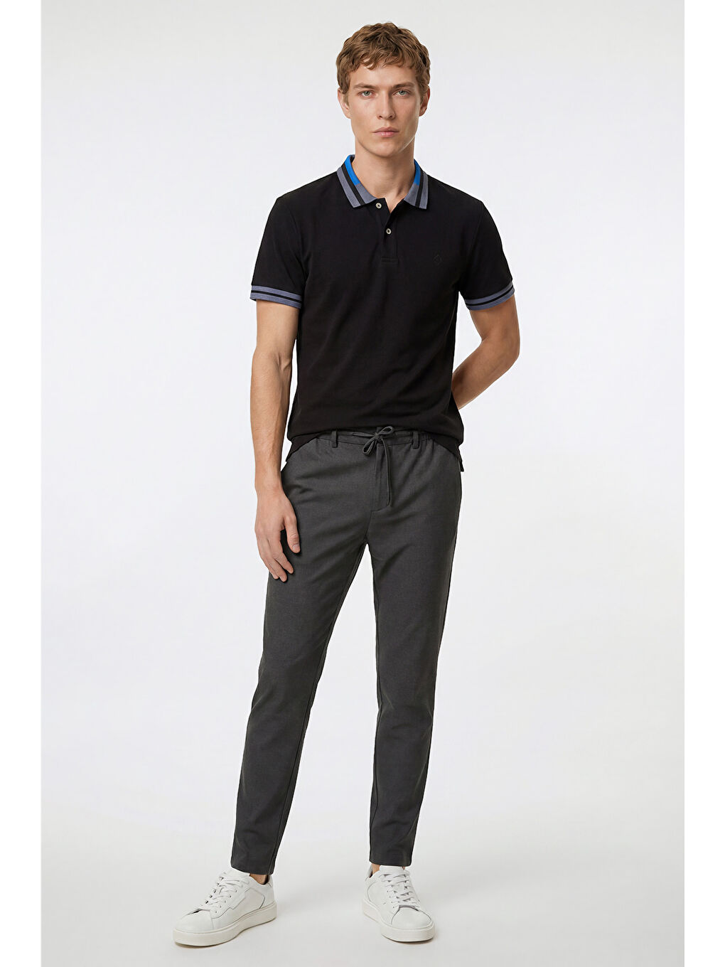 Erkek Antrasit Jogger Slim Fit Dar Kesim Yan Cepli Beli Bağlamalı Pantolon-3