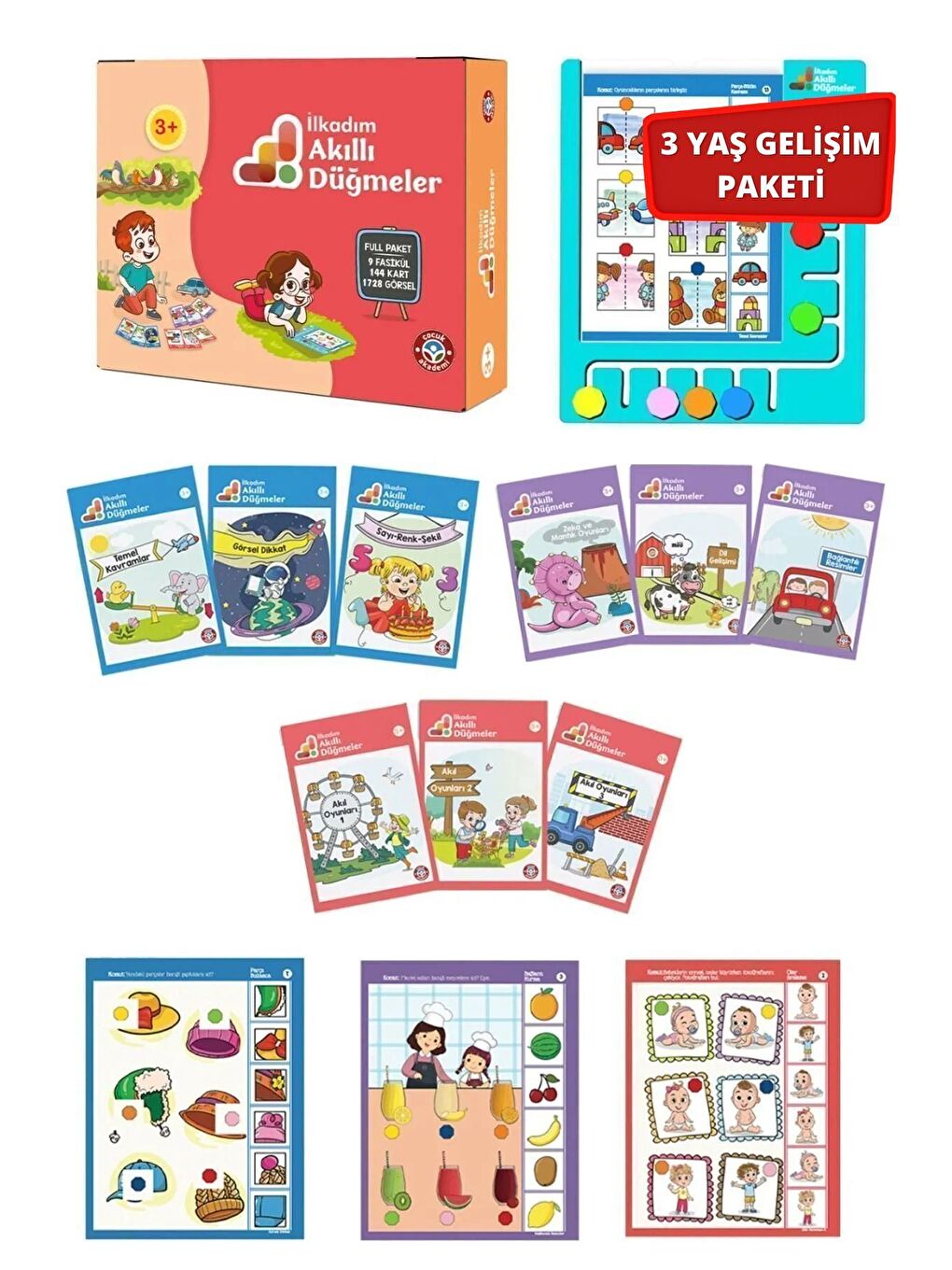 3 Yaş Akıllı Düğmeler Full Paket   3 Yaş Dikkat Etkinlik Seti   Kes Boya Yapıştır Tümü-1